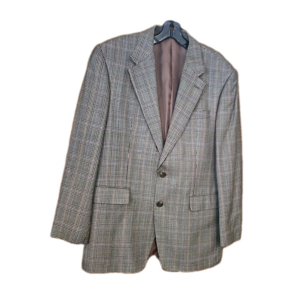 Chaps Sport Coat Blazer Men's Size 40R GreenBrownYellow Tweed Plaid 100% Silk